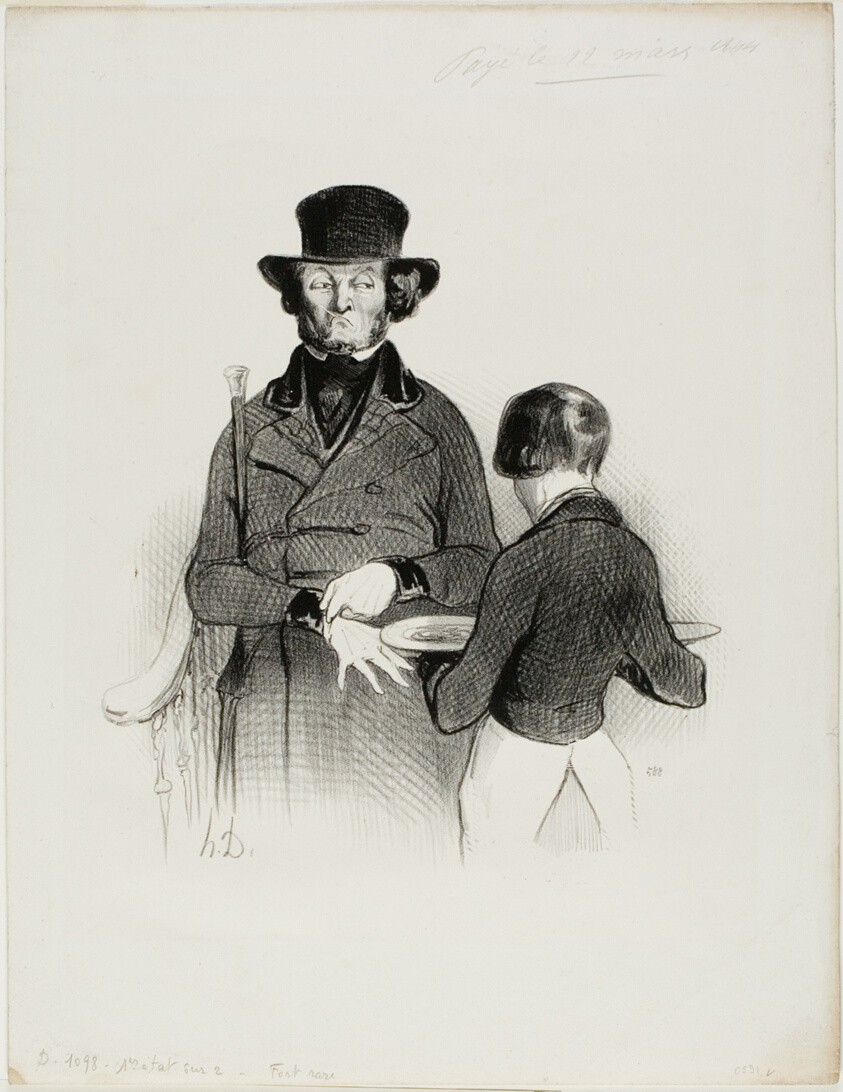 A Dinner at Véry's. “So what! I am having dinner by myself today... alright! But my wife gave me one Louis d'or and I still have... 60 centimes left,” plate 11 from Les Beaux Jours De La Vie