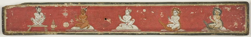 Hindu Manuscript Cover with Two Disciples and a Naga King and Queen Seated Before a Sage