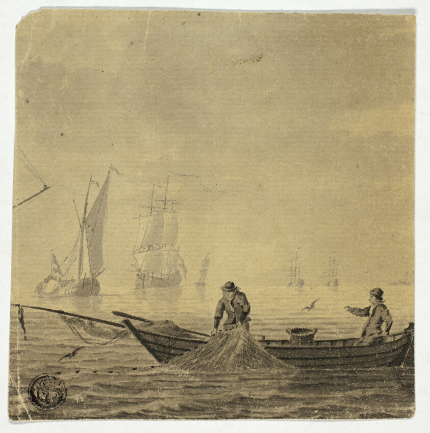 Fishermen Pulling in Net on a Boat