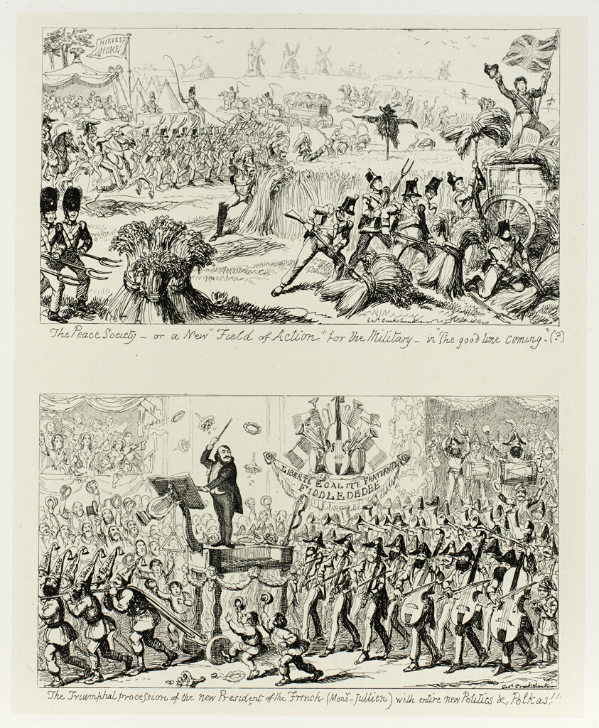 The Peace Society, or a New "Field of Action" for the Military - in "The Good Time Coming" from George Cruikshank's Steel Etchings to The Comic Almanacks: 1835-1853 (top)