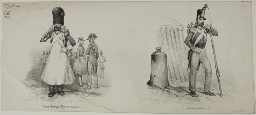 Military Costumes: Sapper (Fireman), Surgeon and Canteen Manager; Grenadier (Musketeer, Infantryman)
