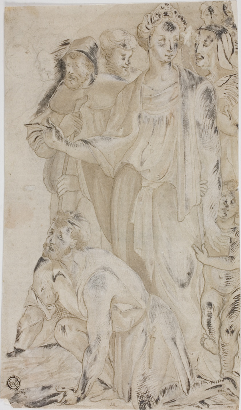 Woman and Nude Young Boy Surrounded by Figures