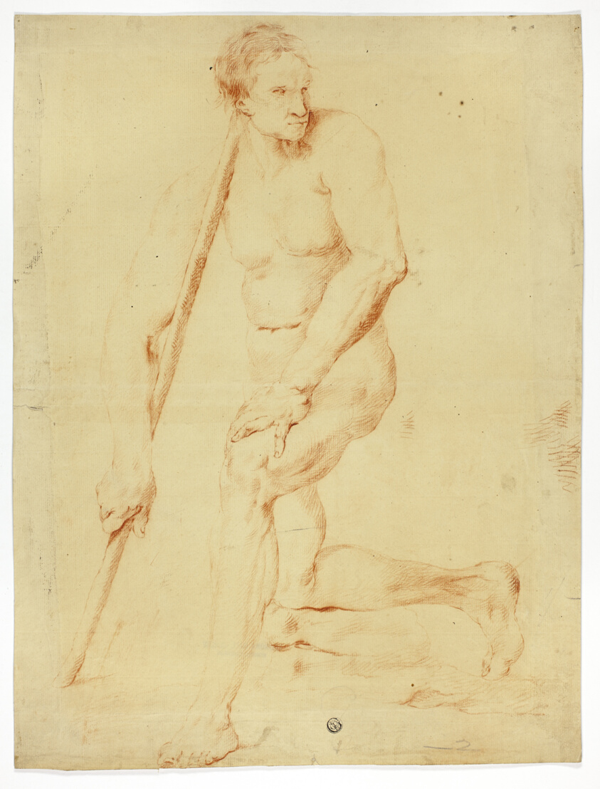 Academic Male Nude Leaning on Staff