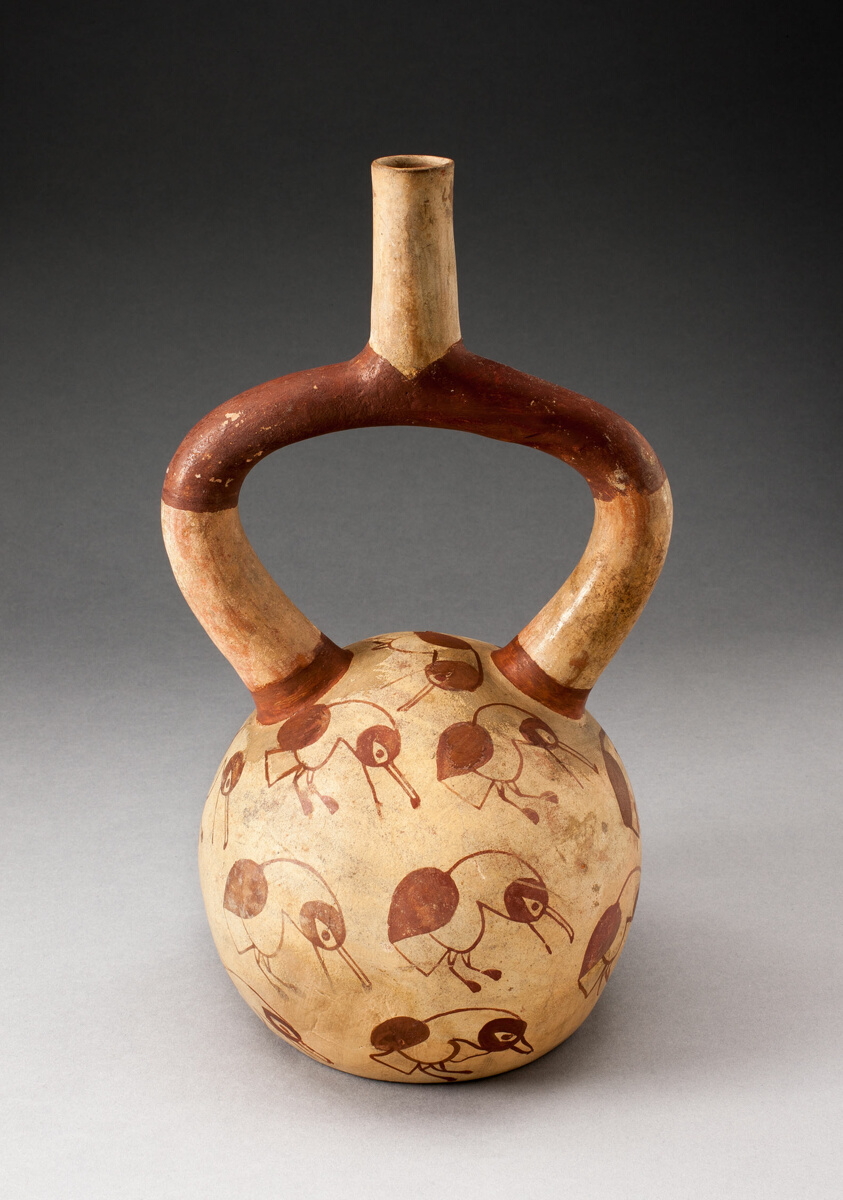Stirrup Spout Vessel with Fineline Parrot Motifs