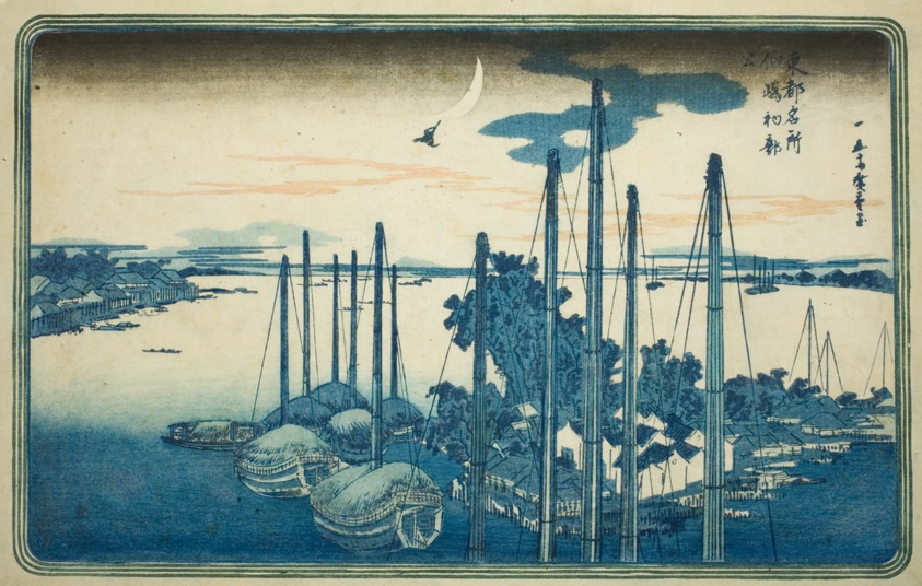 First Cuckoo of the Year at Tsukuda Island (Tsukudajima, hatsu hototogisu), from the series "Famous Views of the Eastern Capital (Toto Meisho)"