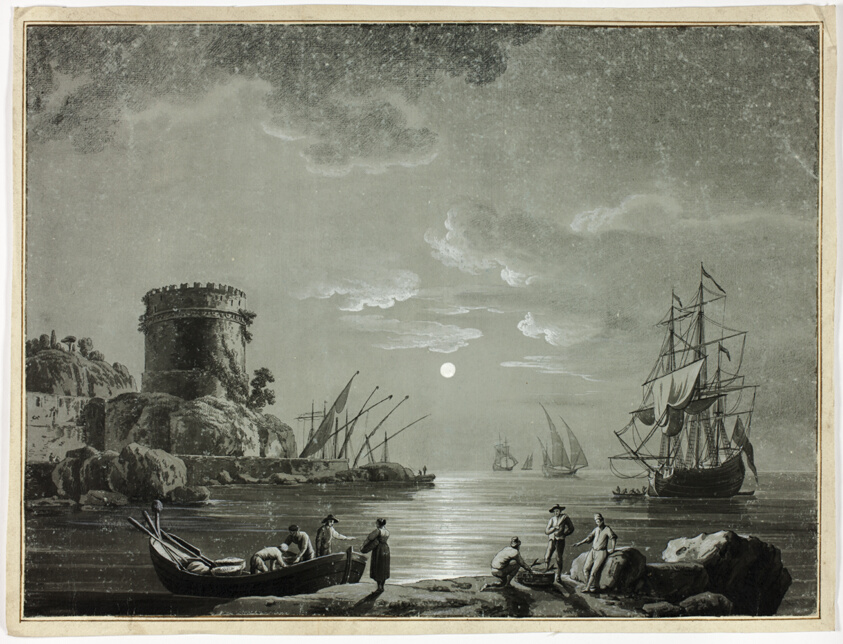Moonlight Scene in Fishing Port