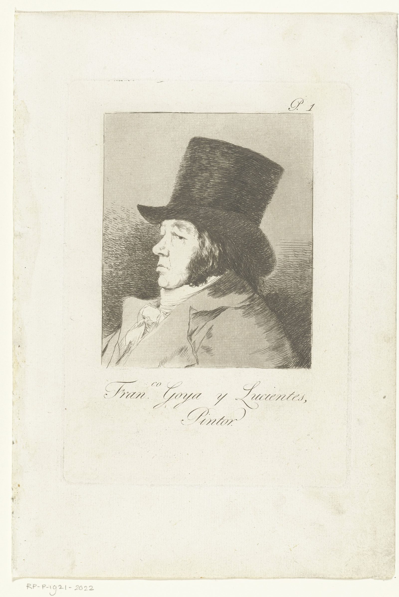 Goya's self-portrait, plate one of Los Caprichos, the impression held by the Rijksmuseum