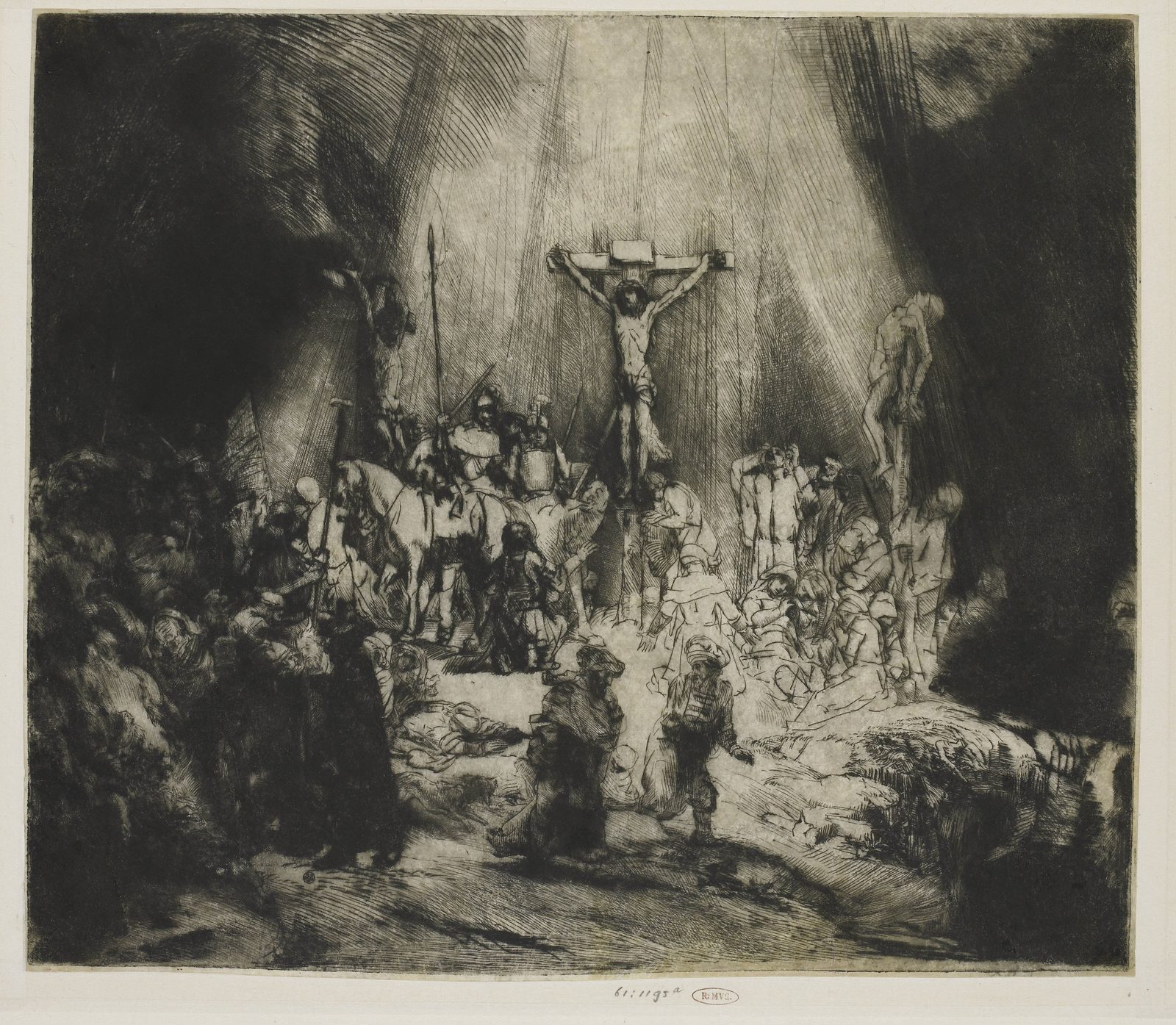 Rembrandt's Christ Crucified between the Two Thieves: The Three Crosses, the parchment impression held by the Rijksmuseum